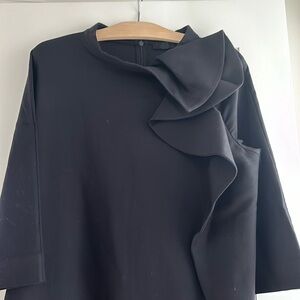 COS Black Ruffle Cotton Long Sleeve Work Mini Dress 6